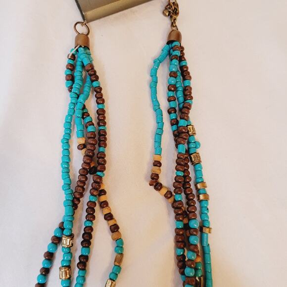 New Studio S blue beaded tassel layered boho statement necklace - Picture 3 of 7